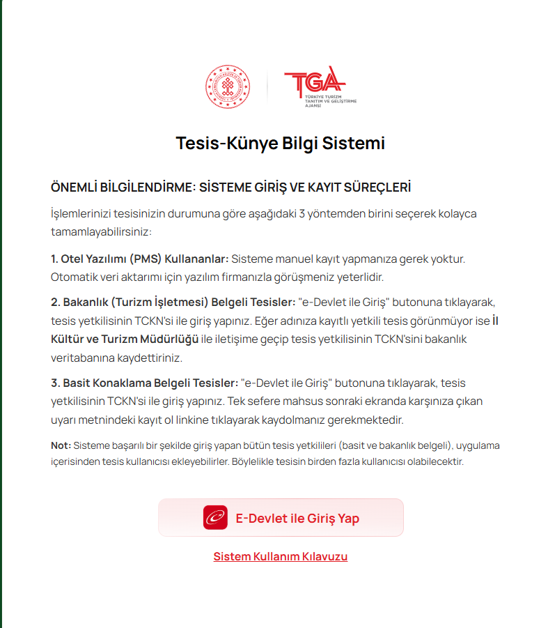TÜRKİYE TURİZM TANITIM VE GELİŞTİRME AJANSI (TGA) SİSTEMİ